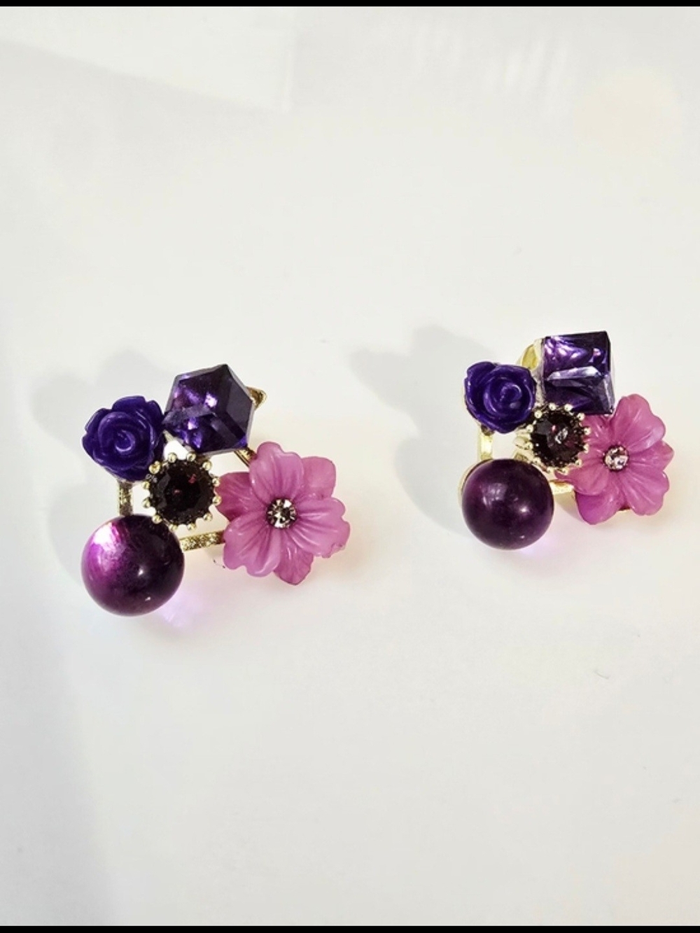 Floral Cluster Stud Earrings - Purple - NEW Women Jewelry